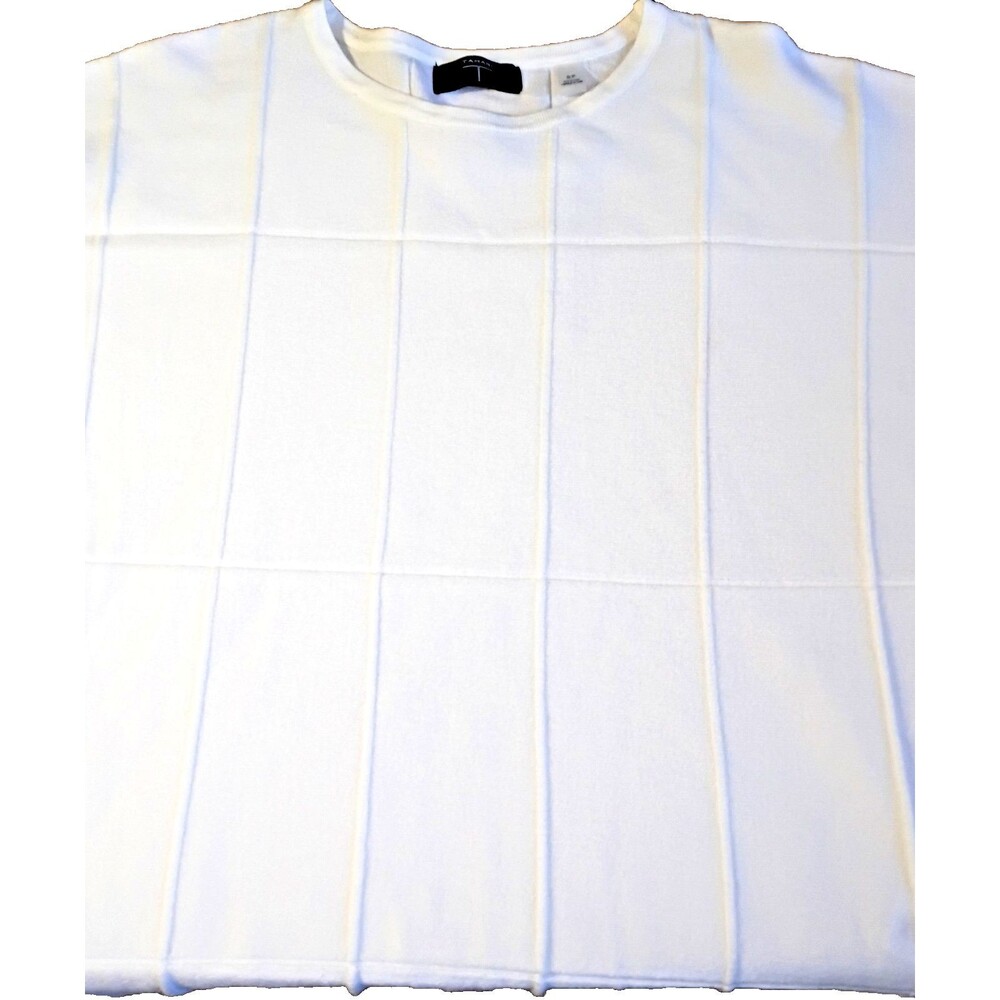 TAHARI Womens Size S/P Long Sleeve Windowpane Lightweight Grid Sweater White - Picture 2 of 10